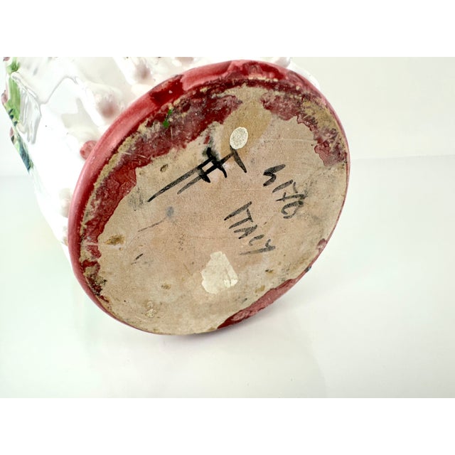 Ceramic 1970s Italian Hand-Painted Ceramic Floral Vase With Scalloped Rim, Mid-Century Majolica Style For Sale - Image 7 of 8