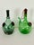 Pair unique blown glass with bubbles Antque American green glass bottles. Collectible and decorative.