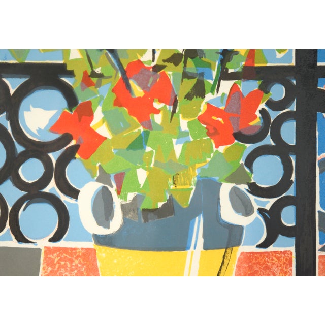 Blue Flowers by the Window, Mid Century Cubist Still-Life Limited Edition Lithograph by Fausto Maria Casotti For Sale - Image 8 of 10