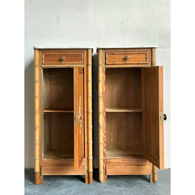 Chinoiserie Vintage Boho Bamboo Trimmed. Nightstands - A Pair For Sale - Image 3 of 7
