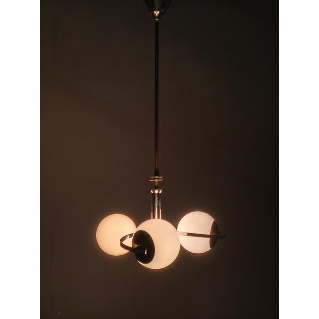 Art Deco Czech Chrome and Opaline Glass Chandelier, 1930s For Sale - Image 8 of 12