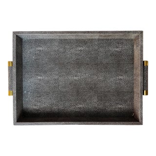 Gray Faux Shagreen 23" Tray-Brass Handles-Aerin For Sale