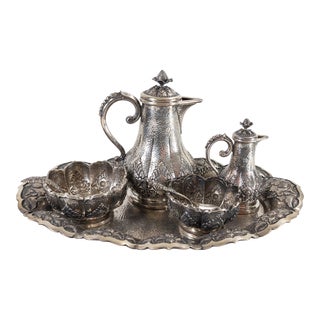 20th Century Indonesian Javan Yogya 800 Silver Coffee Set With Tray For Sale