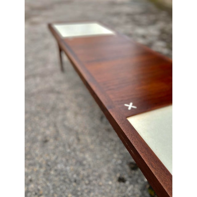 Rectangular Coffee Table With Laminate Insets by American of Martinsville. Minimal design with classic X Inlay. White...