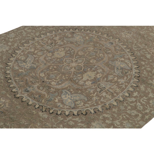 Rug & Kilim Rug & Kilim’s Classic Style Rug in Beige, Gray and Blue Medallion Floral Pattern For Sale - Image 4 of 7