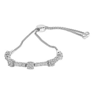 .925 Sterling Silver 1/2 Cttw Diamond Cluster and Bar Bolo Bracelet For Sale