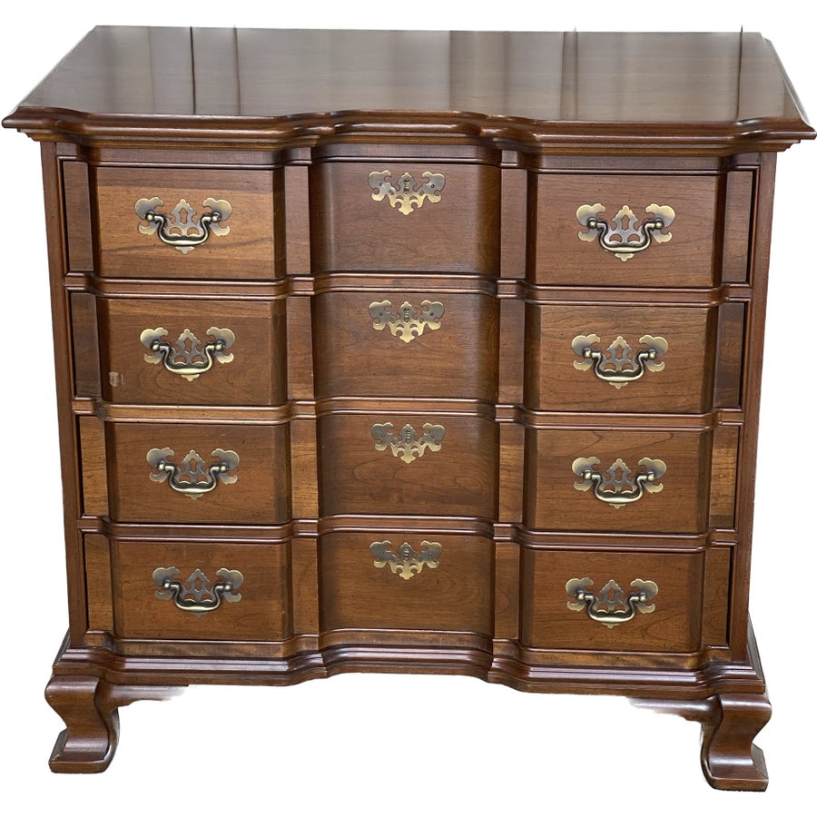 Classic Solid Cherry Wood Block Front Chippendale Style Bachelor's