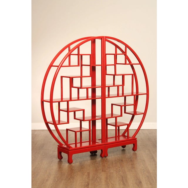 High Quality Vintage Pair of Red Painted Curio Displays or Open Bookshelves That Can Be Used Independently or as a Single...