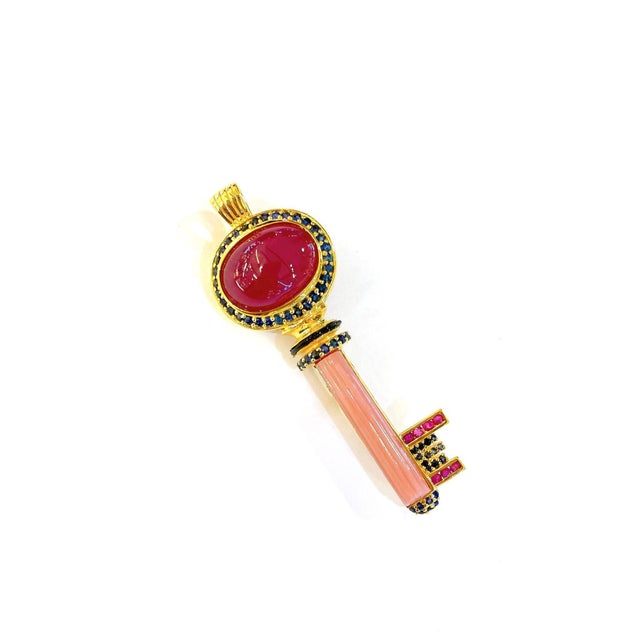 Bochic “Capri” Ruby, Pink Opal & Amethyst Pendent Set in 18K & Silver Can we worn as a brooch or a pendent. Ruby - 2...