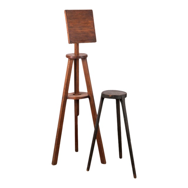 American Primitive Pine Easel & Stand, 19th Century For Sale