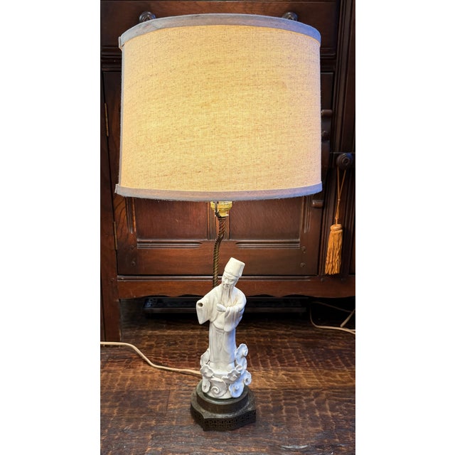 Vintage Chinese Blanc De Chine-Style Porcelain Scholar Figural Table Lamp For Sale - Image 10 of 11