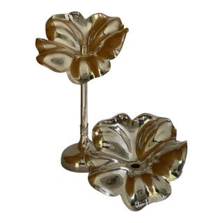 Vintage Unmatched Pair De Vecchi Milano 1935 Flor 925 Sterling Silver Large A28 & Medium Candle Holders Made in Italy 1998 For Sale