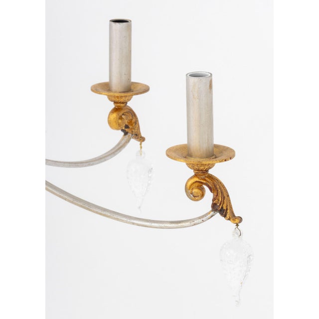 Late 20th Century Modern Art Glass Silvered and Giltwood Chandelier For Sale - Image 5 of 9