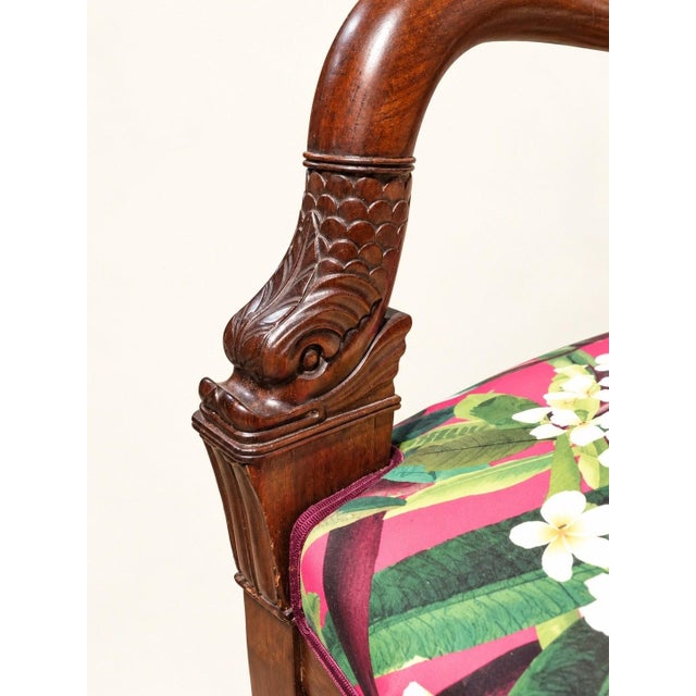 19th Century Restoration Mahogany Armchair with Dolphin Heads and Swan Neck For Sale - Image 3 of 6