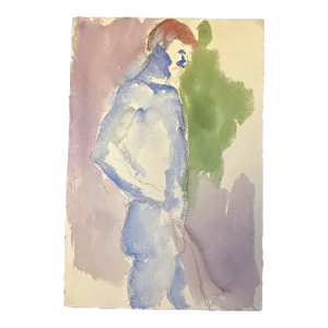 1970’s Vintage Original Male Nude Watercolor Painting Double Sided