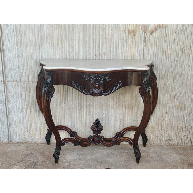 19th French Regency carved walnut console table with drawer & marble top 19th century French Regence style beautifully...