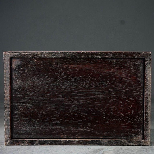Carved Rosewood Jewelry Box With Jade Medallion & Turquoise Inlay For Sale In Los Angeles - Image 6 of 9