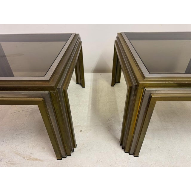 Goldenrod Vintage Steel and Brass Side Tables, 1970s, Set of 2 For Sale - Image 8 of 12