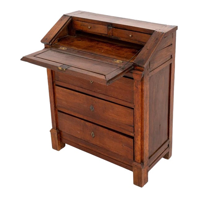 Italian Walnut Slanted Fall Front Secretary | Chairish