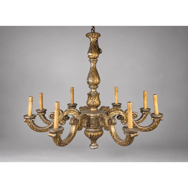 1900 - 1909 1900s Italian Silver Gilt Wood Chandelier For Sale - Image 5 of 5