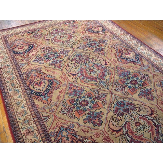 Rustic Sensational Camel Color With Cute Floral Design Antique Persian Kirman Laver Rug For Sale - Image 3 of 5