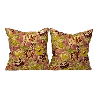 Zoffany Botanical Printed Linen Feather/Down Pillows - a Pair For Sale