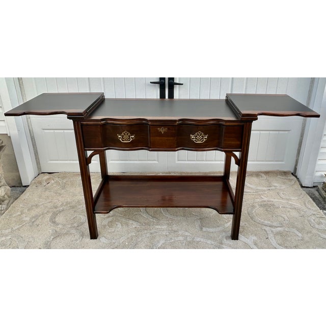 Harden Cherry Server Console Table Flip Top Vintage Chippendale Bar Buffet Shelf For Sale - Image 12 of 14