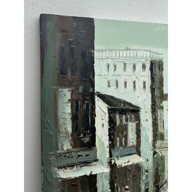 Paint Rainy Cityscape Oil Painting Brutalist Impasto Figurative Street Scene For Sale - Image 7 of 10