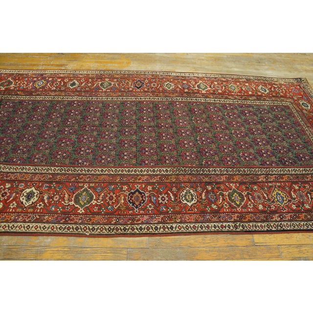 Textile 1890s Green Paisley Tribal Antique n.w. Persian Rug 4'8" X 11' Handknotted Wool Carpet For Sale - Image 7 of 8