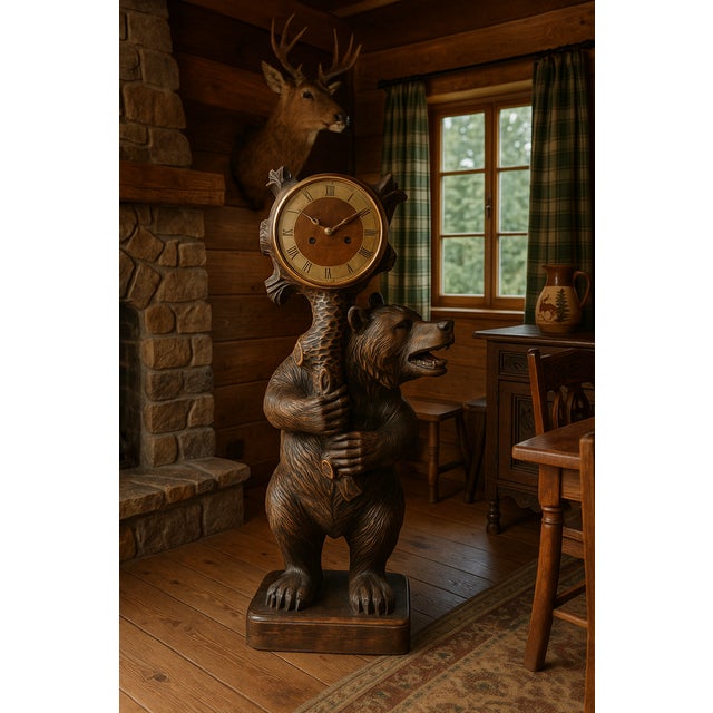 Large Black Forest Bear Clock, 1955 For Sale - Image 9 of 15