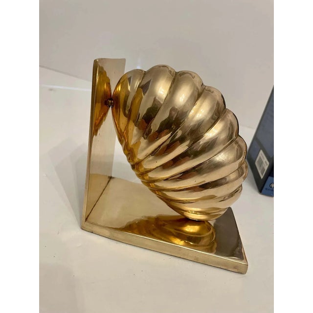 Metal Brass Seashell Nautilus Bookends - A Pair For Sale - Image 7 of 12