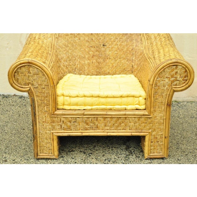 Wood Late 20th Century Ralph Lauren Attr. Large Woven Wicker Rattan Club Lounge Chairs - A Pair For Sale - Image 7 of 12
