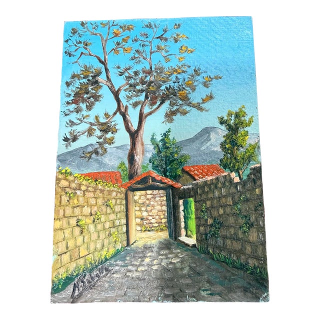 Vintage Oil Painting on Board Italian Landscape Signed For Sale