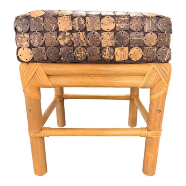 Vintage Rattan & Coconut Shell Stool / Ottoman For Sale In West Palm - Image 6 of 8