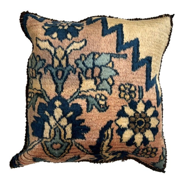 Pillow W/Antique Persian Rug Fragment, 1'4" X 1'4" For Sale