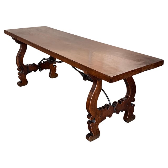 18th Dining or Console Table of Walnut with Lyre Legs and Heavy Top, Spain For Sale - Image 15 of 18