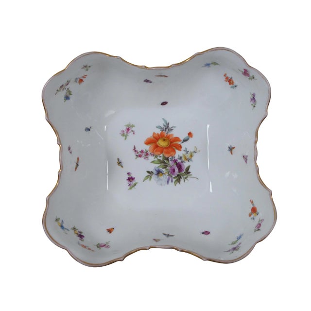 English Late 19th Century Antique German Dresden Ruffled Serpentine Floral Butterfly Bowl Compote For Sale - Image 3 of 12