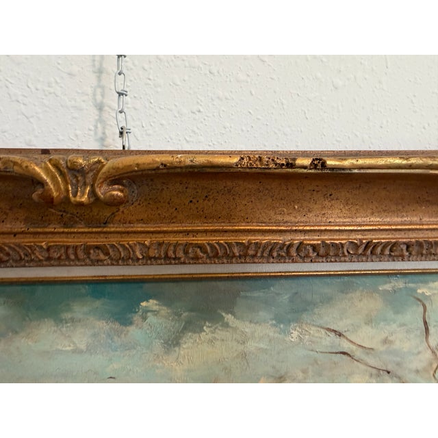 Textile Large Vintage Oil Painting River Landscape Signed E. Lawson, Gold Ornate Frame For Sale - Image 7 of 8