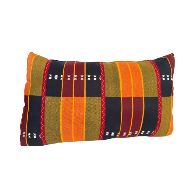 Black African Kente Cloth Throw Lumbar Pillow 17" W For Sale - Image 8 of 8