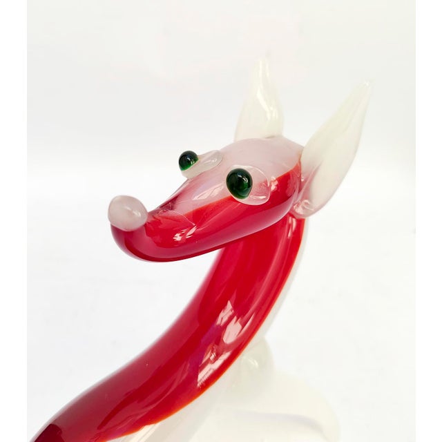 Forest Green Vintage White and Red Murano Glass Fox Figurine attributed to Murano for Maestri di Murano, 1950s For Sale - Image 8 of 10