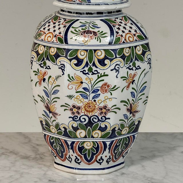 1900s Pair of Boch Frères Keramis Polychrome Lidded Urns For Sale - Image 11 of 18