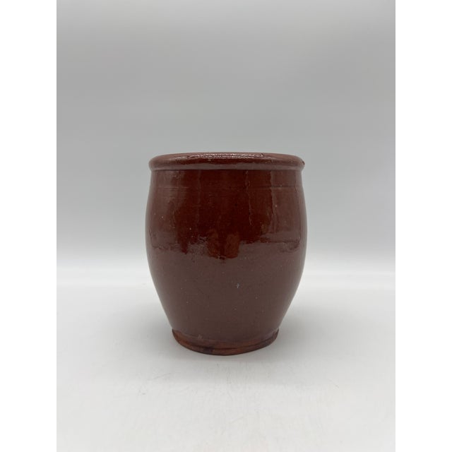 A Fine Antique Pennsylvania Folk Art Redware Storage Crock, 1850's Pennsylvania Redware, circa 1850-1860's Found in...