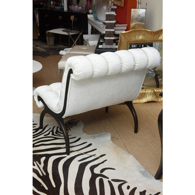 Vintage Grosfeld House Hollywood Regency Lounge Chairs, Mini Settees Black Wood and White Chenille Upholstery Vintage For Sale - Image 9 of 10