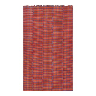 VintageTurkish Kilim in Red With Stripes and Plaid Pattern | Rug & Kilim For Sale