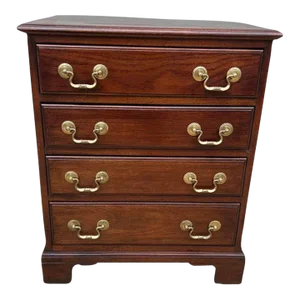 Mid 20th Century Davis Cabinet Furniture Chippendale Style Solid Cherry 4 Drawer Small Chest or Nightstand