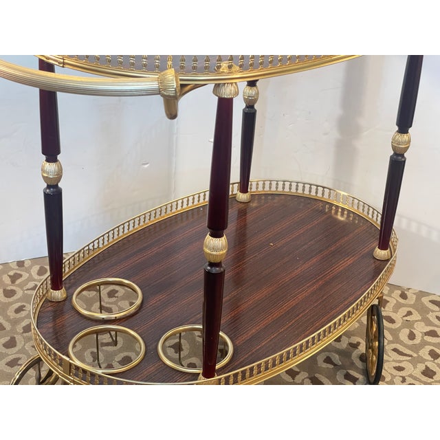 Brown !950s Bar Cart Brass Gallery & Veneer, Italy For Sale - Image 8 of 13