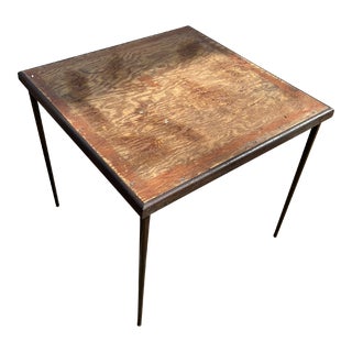 Vintage Lyon Steel Art Brown Wood Top Folding Table With Steel Legs For Sale