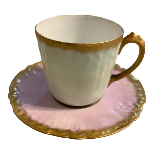 Antique Limoges France Porcelain Cup & Saucer Set- 2 Pieces For Sale