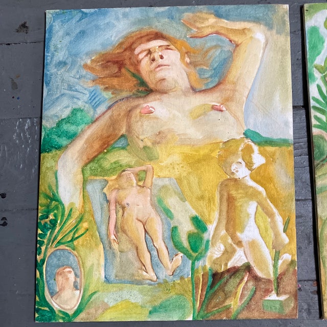 2 original approx 9.5 x 11.75 paintings on Italian canvas board unsigned unframed