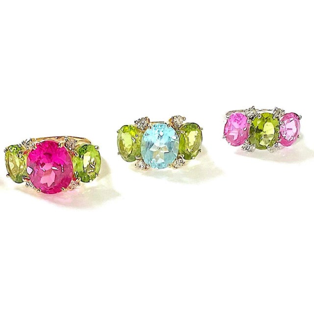 Christina Addison Elegant large scale Three Stone ring with oval cut stones and diamond accents! The Large 18kt yellow...